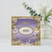 Art Deco Birthday Party Black Gold Mauve Kaart (Staand voorkant)