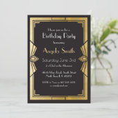Art Deco Birthday Party Gatsby Black Invite 1920 Kaart (Staand voorkant)