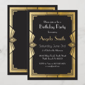 Art Deco Birthday Party Gatsby Black Invite 1920 Kaart (Voorkant / Achterkant)