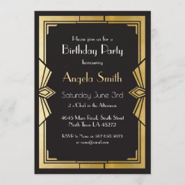 Art Deco Birthday Party Gatsby Black Invite 1920 Kaart