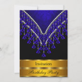 Art Deco Birthday Party Invitation Royal Blue Kaart (Voorkant)