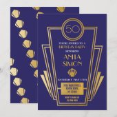 Art Deco Birthday Party Invite Gatsby Gold uit de  Kaart (Voorkant / Achterkant)