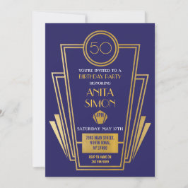 Art Deco Birthday Party Invite Gatsby Gold uit de  Kaart