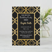 Art Deco Birthday Party Invite Gold Black 1920s 40 Kaart (Staand voorkant)