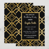 Art Deco Birthday Party Invite Gold Black 1920s 40 Kaart (Voorkant / Achterkant)