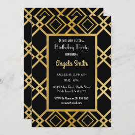 Art Deco Birthday Party Invite Gold Black 1920s 40 Kaart