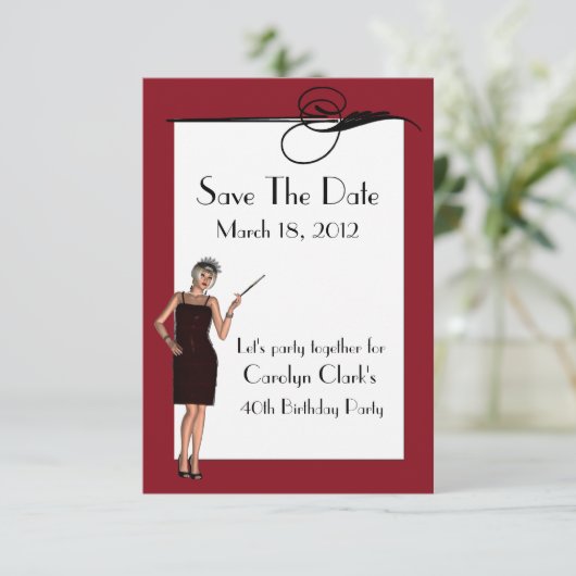 Art Deco Birthday Sla de datum op Save The Date (Staand voorkant)