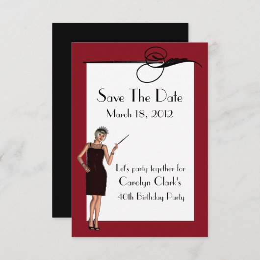  Art Deco Birthday Sla de datum op Save The Date (Voorkant / Achterkant)
