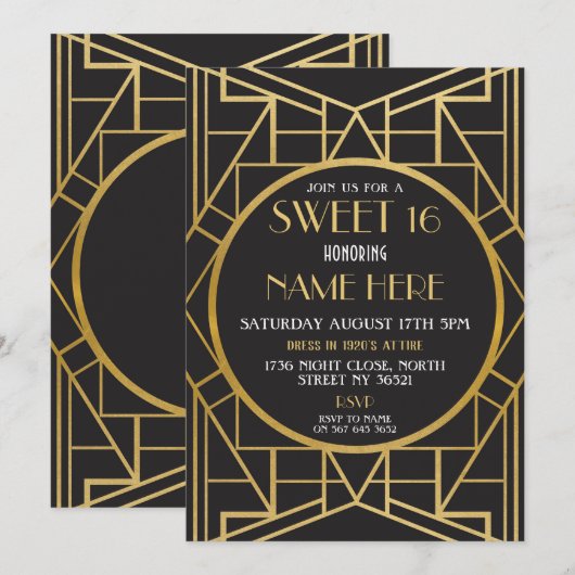 Art Deco Birthday Sweet 16 Gatsby Party uit 1920 Kaart (Voorkant / Achterkant)
