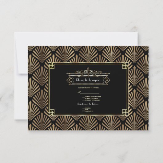 Art Deco Black 1920s Wedding RSVP (Voorkant)