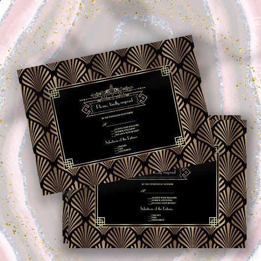 Art Deco Black 1920s Wedding RSVP Kaartje