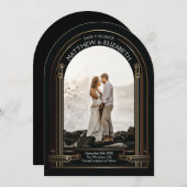 Art Deco Black and Bronze Arch Save the Date Kaart (Voorkant / Achterkant)
