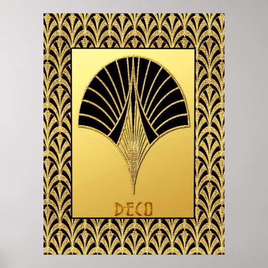 Art Deco Black and Gold Fan Design Poster (Voorkant)