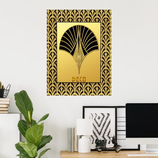 Art Deco Black and Gold Fan Design Poster (Thuiskantoor)