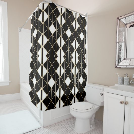 Art Deco Black and Gold Geometric luxury Douchegordijn (In situ)