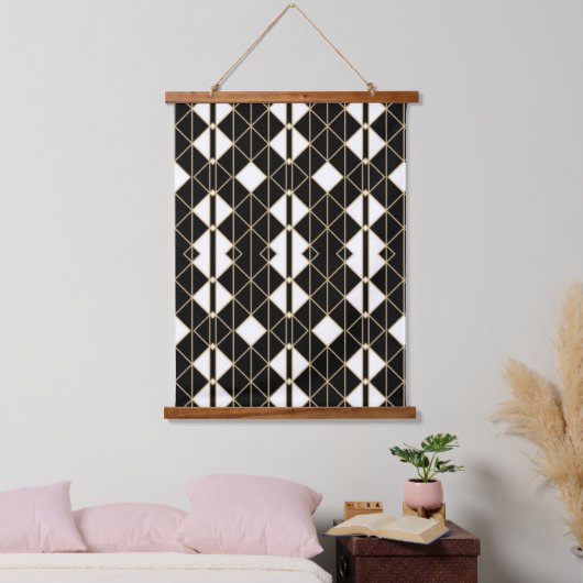 Art Deco Black and Gold Geometric luxury Hangend Wandkleed (Slaapkamer)