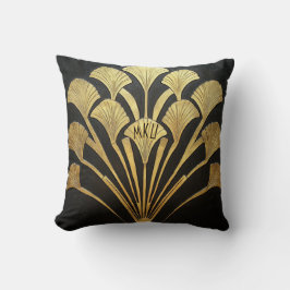 Art Deco Black and Gold Hieroglyphic Plant Motif Kussen