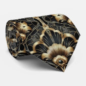 Art Deco Black and Gold Seashell Pattern Neck Tie Stropdas (Opgerold)