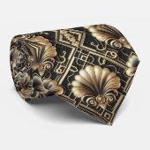 Art Deco Black and Gold Seashell Pattern Neck Tie Stropdas (Opgerold)