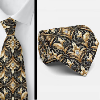Art Deco Black and Gold Seashell Pattern Neck Tie Stropdas