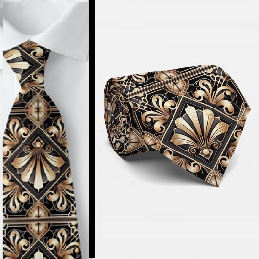 Art Deco Black and Gold Seashell Pattern Neck Tie Stropdas