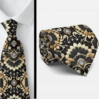 Art Deco Black and Gold Seashell Pattern Neck Tie Stropdas
