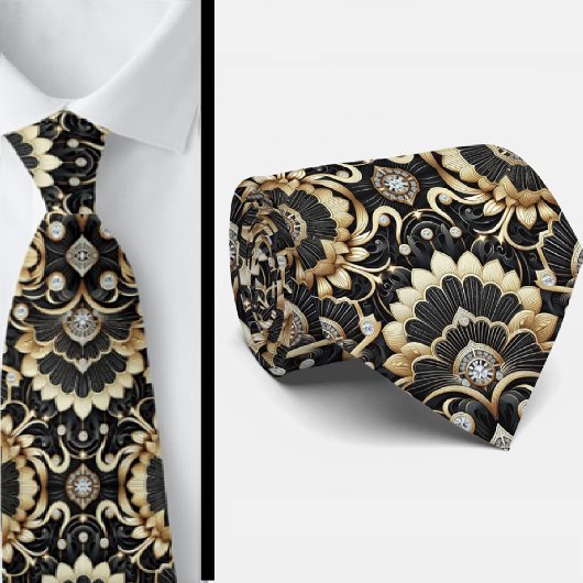 Art Deco Black and Gold Seashell Pattern Neck Tie Stropdas