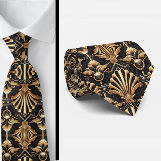 Art Deco Black and Gold Seashell Pattern Neck Tie Stropdas