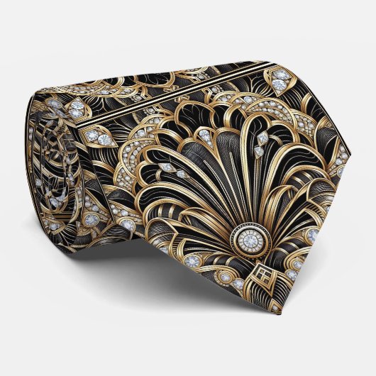 Art Deco Black and Gold Seashell Pattern Neck Tie Stropdas (Opgerold)