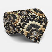 Art Deco Black and Gold Seashell Pattern Neck Tie Stropdas (Opgerold)