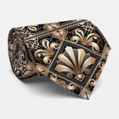 Art Deco Black and Gold Seashell Pattern Neck Tie Stropdas (Opgerold)
