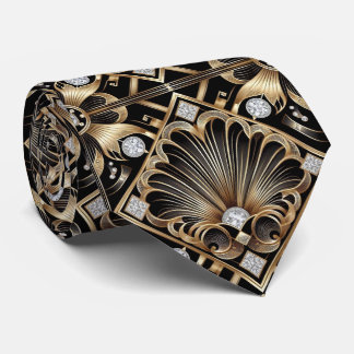 Art Deco Black and Gold Seashell Pattern Neck Tie Stropdas