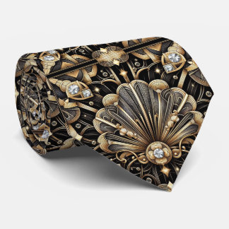Art Deco Black and Gold Seashell Pattern Neck Tie Stropdas