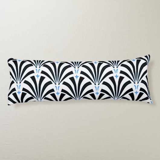  Art Deco Black & Blue Palmettos uit de jaren '20 Lichaamskussen (Achterkant)
