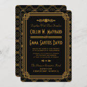 Art Deco Black bruiloft uitnodigingen (Voorkant / Achterkant)