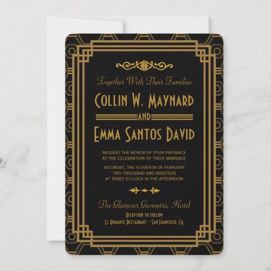 Art Deco Black bruiloft uitnodigingen (Voorkant)
