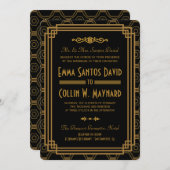 Art Deco Black bruiloft uitnodigingen (Voorkant / Achterkant)