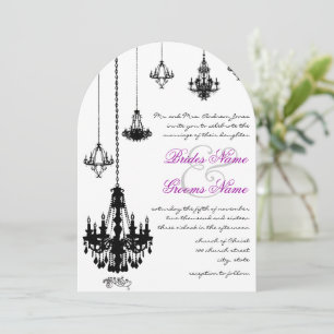 Art Deco Black Chandeliers Pink Wedding Uitnodigin Kaart