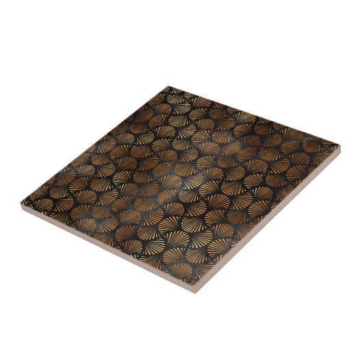 Art Deco Black Copper Fan Shell Graphic Tegeltje (Zijkant)