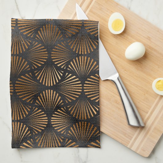 Art Deco Black Copper Fan Shell Graphic Theedoek (Quarter Fold)