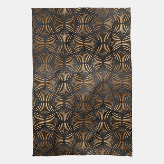 Art Deco Black Copper Fan Shell Graphic Theedoek (Verticaal)