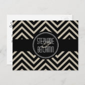 Art Deco Black en Beige Chevron Pattern Aankondigingskaart (Voorkant / Achterkant)