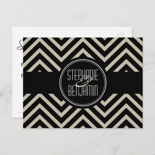 Art Deco Black en Beige Chevron Pattern Aankondigingskaart (Voorkant / Achterkant)