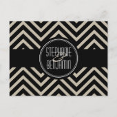 Art Deco Black en Beige Chevron Pattern Aankondigingskaart (Voorkant)