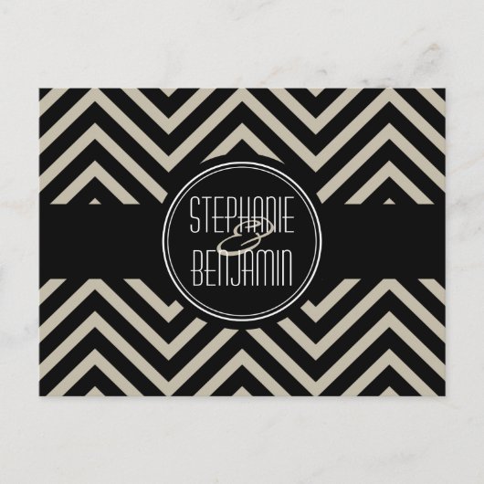 Art Deco Black en Beige Chevron Pattern Aankondigingskaart (Voorkant)