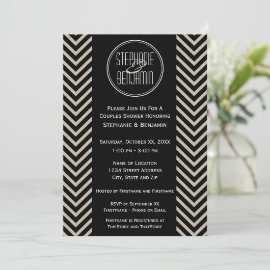 Art Deco Black en Beige Chevron Pattern Kaart (Staand voorkant)