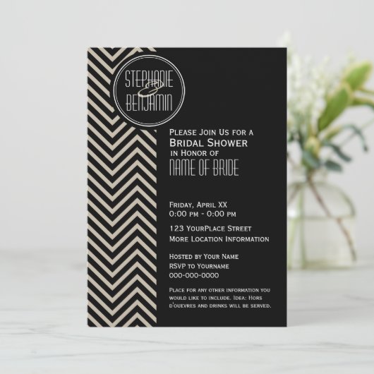 Art Deco Black en Beige Chevron Pattern Kaart (Staand voorkant)