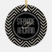 Art Deco Black en Beige Chevron Pattern Keramisch Ornament (Voorkant)