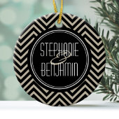 Art Deco Black en Beige Chevron Pattern Keramisch Ornament