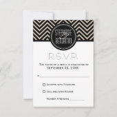 Art Deco Black en Beige Chevron Pattern RSVP Kaartje (Voorkant)
